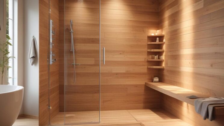 Деревянный душ с раздевалкой и подогревом под ключ: характеристики и монтаж